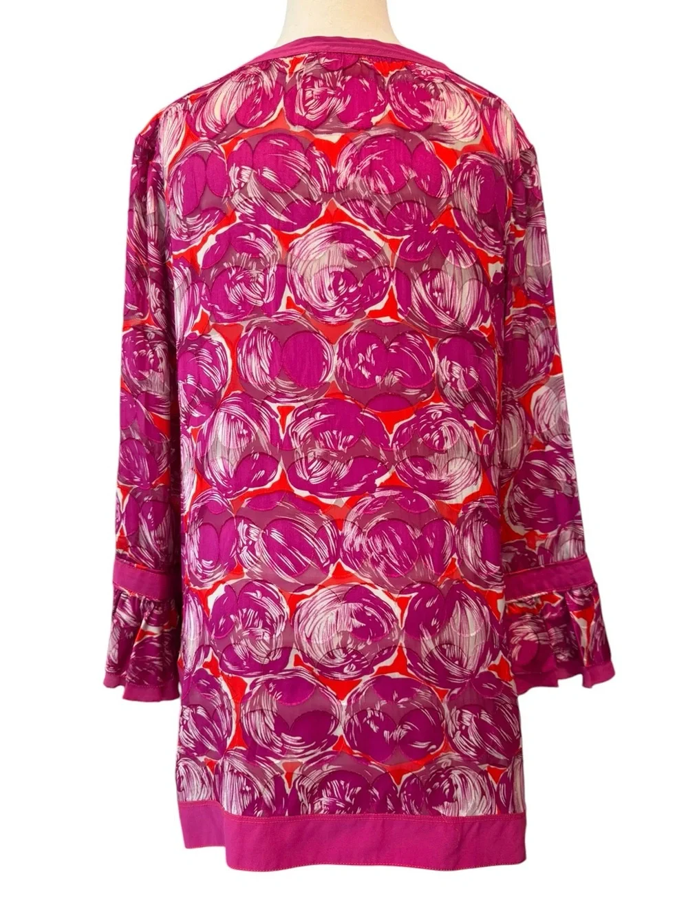 Tory Burch Gwenna Wild Orchid Silk Tunic Top Size 12